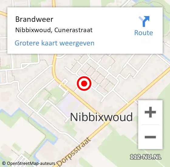 Locatie op kaart van de 112 melding: Brandweer Nibbixwoud, Cunerastraat op 4 oktober 2023 16:28