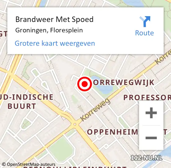 Locatie op kaart van de 112 melding: Brandweer Met Spoed Naar Groningen, Floresplein op 4 oktober 2023 16:38