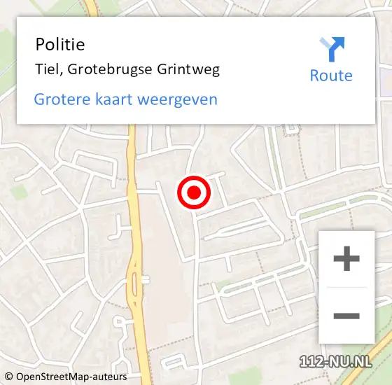 Locatie op kaart van de 112 melding: Politie Tiel, Grotebrugse Grintweg op 4 oktober 2023 16:48