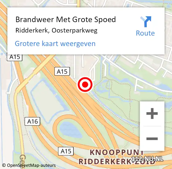 Locatie op kaart van de 112 melding: Brandweer Met Grote Spoed Naar Ridderkerk, Oosterparkweg op 4 oktober 2023 17:32