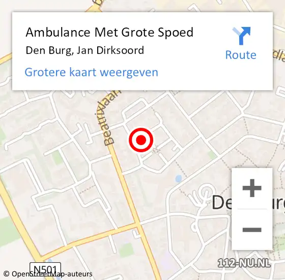 Locatie op kaart van de 112 melding: Ambulance Met Grote Spoed Naar Den Burg, Jan Dirksoord op 4 oktober 2023 19:06