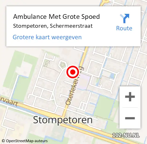 Locatie op kaart van de 112 melding: Ambulance Met Grote Spoed Naar Stompetoren, Schermeerstraat op 10 september 2014 13:57