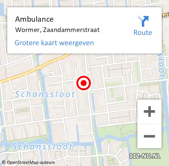 Locatie op kaart van de 112 melding: Ambulance Wormer, Zaandammerstraat op 4 oktober 2023 19:28