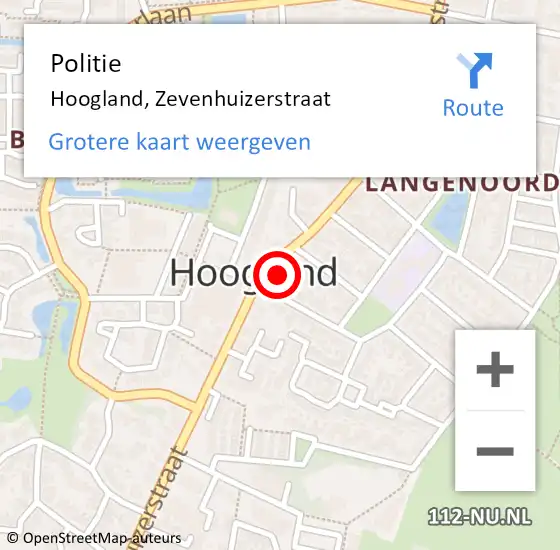 Locatie op kaart van de 112 melding: Politie Hoogland, Zevenhuizerstraat op 4 oktober 2023 20:02