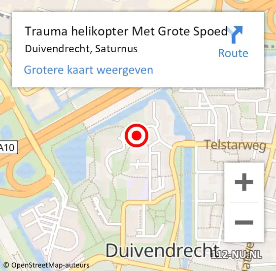 Locatie op kaart van de 112 melding: Trauma helikopter Met Grote Spoed Naar Duivendrecht, Saturnus op 4 oktober 2023 20:06