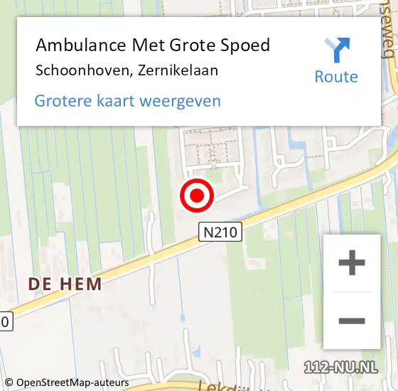 Locatie op kaart van de 112 melding: Ambulance Met Grote Spoed Naar Schoonhoven, Zernikelaan op 4 oktober 2023 21:01