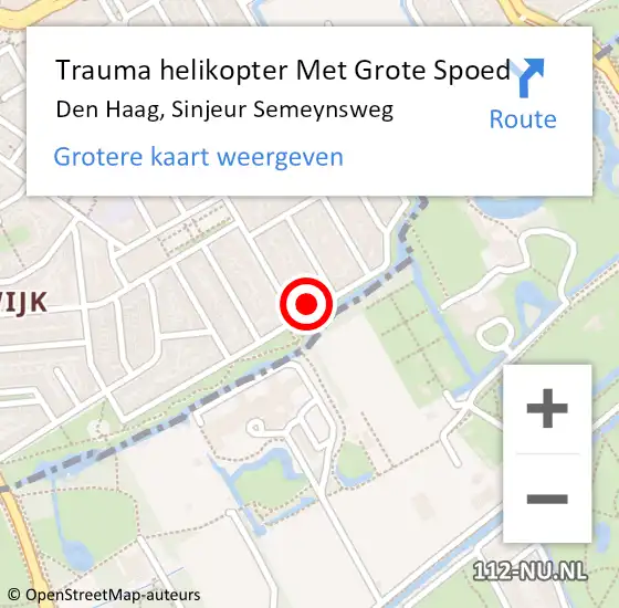 Locatie op kaart van de 112 melding: Trauma helikopter Met Grote Spoed Naar Den Haag, Sinjeur Semeynsweg op 4 oktober 2023 21:20