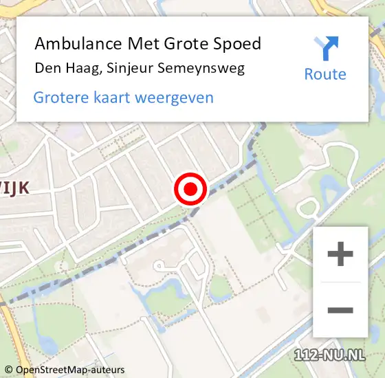Locatie op kaart van de 112 melding: Ambulance Met Grote Spoed Naar Den Haag, Sinjeur Semeynsweg op 4 oktober 2023 21:21