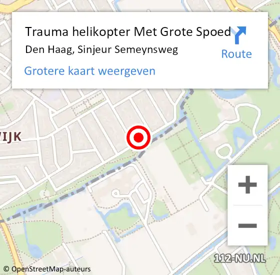 Locatie op kaart van de 112 melding: Trauma helikopter Met Grote Spoed Naar Den Haag, Sinjeur Semeynsweg op 4 oktober 2023 21:21