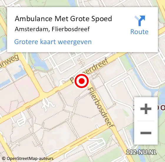 Locatie op kaart van de 112 melding: Ambulance Met Grote Spoed Naar Amsterdam, Flierbosdreef op 4 oktober 2023 21:22