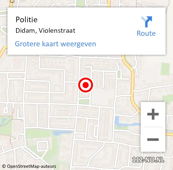 Locatie op kaart van de 112 melding: Politie Didam, Violenstraat op 4 oktober 2023 21:29