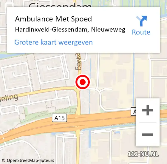 Locatie op kaart van de 112 melding: Ambulance Met Spoed Naar Hardinxveld-Giessendam, Nieuweweg op 4 oktober 2023 21:30