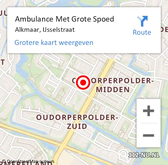 Locatie op kaart van de 112 melding: Ambulance Met Grote Spoed Naar Alkmaar, IJsselstraat op 4 oktober 2023 21:48