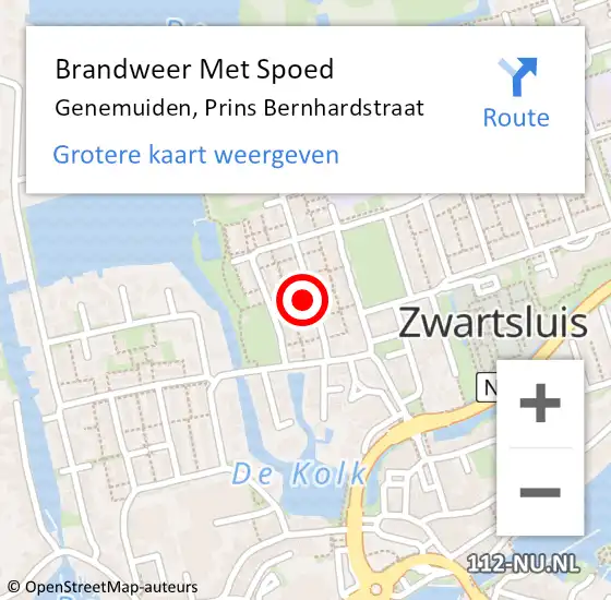 Locatie op kaart van de 112 melding: Brandweer Met Spoed Naar Genemuiden, Prins Bernhardstraat op 4 oktober 2023 22:03