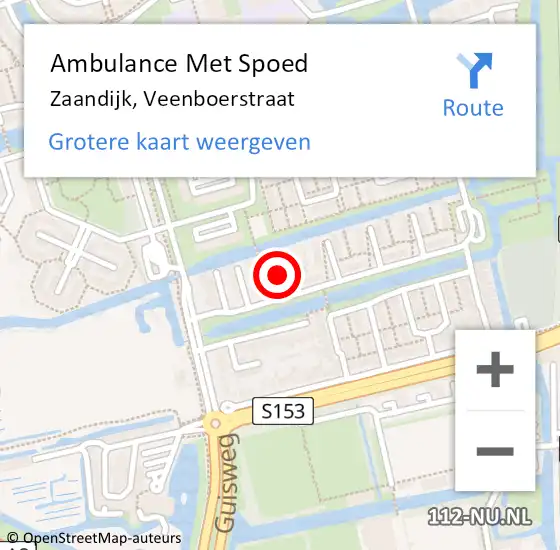 Locatie op kaart van de 112 melding: Ambulance Met Spoed Naar Zaandijk, Veenboerstraat op 4 oktober 2023 22:23