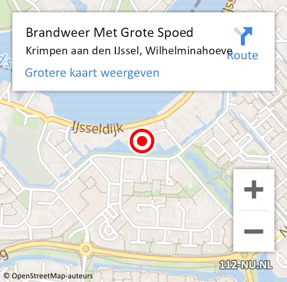 Locatie op kaart van de 112 melding: Brandweer Met Grote Spoed Naar Krimpen aan den IJssel, Wilhelminahoeve op 4 oktober 2023 22:24