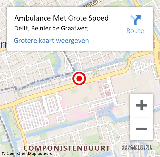 Locatie op kaart van de 112 melding: Ambulance Met Grote Spoed Naar Delft, Reinier de Graafweg op 4 oktober 2023 22:36
