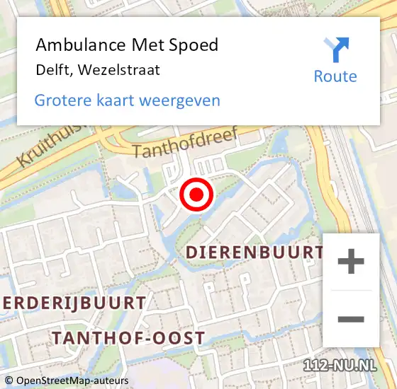 Locatie op kaart van de 112 melding: Ambulance Met Spoed Naar Delft, Wezelstraat op 4 oktober 2023 22:37