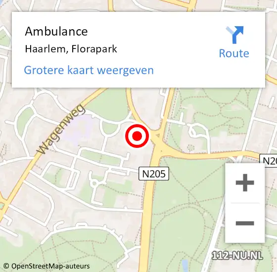 Locatie op kaart van de 112 melding: Ambulance Haarlem, Florapark op 4 oktober 2023 23:01