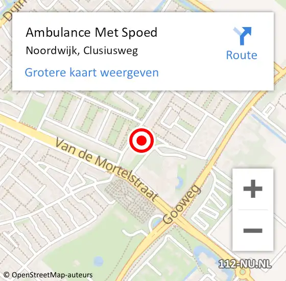 Locatie op kaart van de 112 melding: Ambulance Met Spoed Naar Noordwijk, Clusiusweg op 4 oktober 2023 23:45