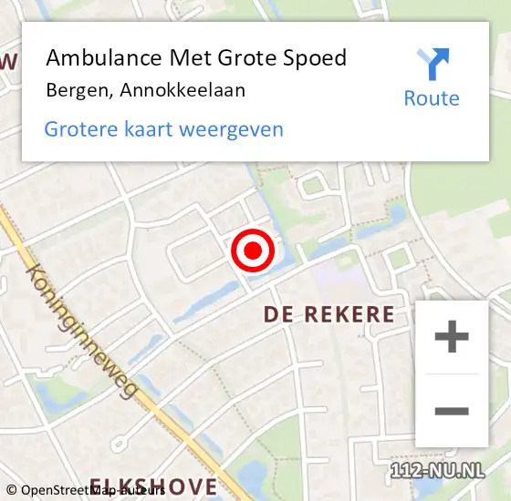 Locatie op kaart van de 112 melding: Ambulance Met Grote Spoed Naar Bergen, Annokkeelaan op 4 oktober 2023 23:52