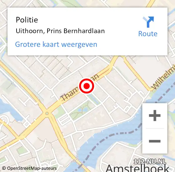 Locatie op kaart van de 112 melding: Politie Uithoorn, Prins Bernhardlaan op 10 september 2014 14:15