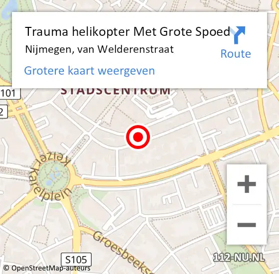Locatie op kaart van de 112 melding: Trauma helikopter Met Grote Spoed Naar Nijmegen, van Welderenstraat op 5 oktober 2023 00:53