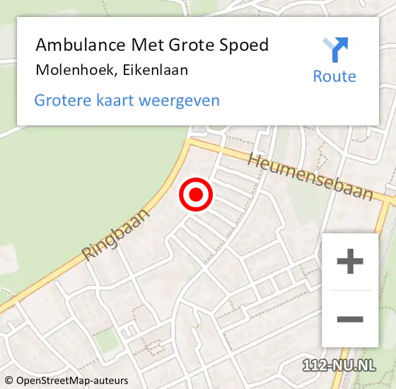 Locatie op kaart van de 112 melding: Ambulance Met Grote Spoed Naar Molenhoek, Eikenlaan op 10 september 2014 14:25