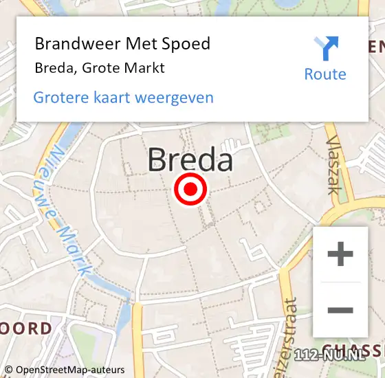 Locatie op kaart van de 112 melding: Brandweer Met Spoed Naar Breda, Grote Markt op 5 oktober 2023 03:38