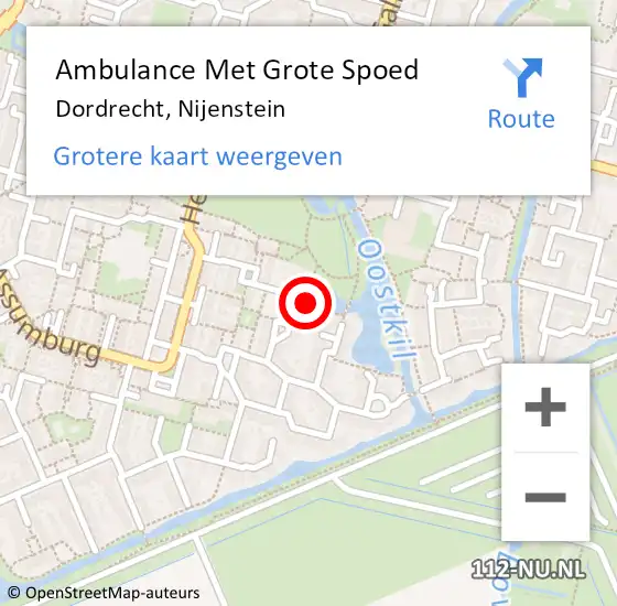 Locatie op kaart van de 112 melding: Ambulance Met Grote Spoed Naar Dordrecht, Nijenstein op 5 oktober 2023 06:45