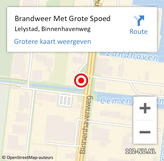 Locatie op kaart van de 112 melding: Brandweer Met Grote Spoed Naar Lelystad, Binnenhavenweg op 5 oktober 2023 06:59