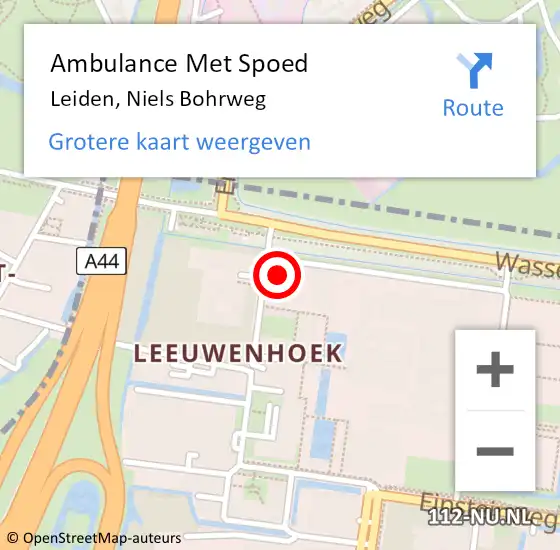 Locatie op kaart van de 112 melding: Ambulance Met Spoed Naar Leiden, Niels Bohrweg op 5 oktober 2023 07:02