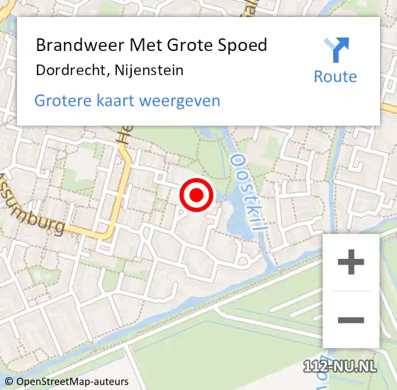 Locatie op kaart van de 112 melding: Brandweer Met Grote Spoed Naar Dordrecht, Nijenstein op 5 oktober 2023 07:07