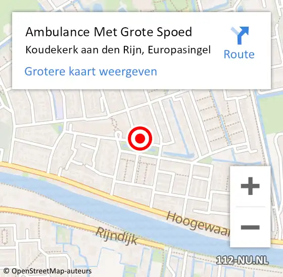 Locatie op kaart van de 112 melding: Ambulance Met Grote Spoed Naar Koudekerk aan den Rijn, Europasingel op 5 oktober 2023 07:26