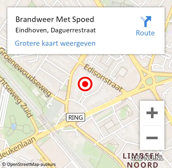 Locatie op kaart van de 112 melding: Brandweer Met Spoed Naar Eindhoven, Daguerrestraat op 5 oktober 2023 07:42