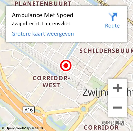Locatie op kaart van de 112 melding: Ambulance Met Spoed Naar Zwijndrecht, Laurensvliet op 5 oktober 2023 08:04