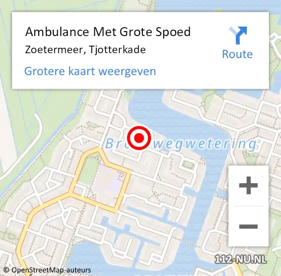 Locatie op kaart van de 112 melding: Ambulance Met Grote Spoed Naar Zoetermeer, Tjotterkade op 5 oktober 2023 08:48