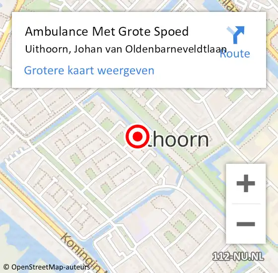 Locatie op kaart van de 112 melding: Ambulance Met Grote Spoed Naar Uithoorn, Johan van Oldenbarneveldtlaan op 5 oktober 2023 09:25