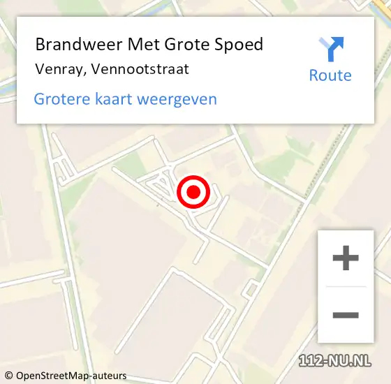 Locatie op kaart van de 112 melding: Brandweer Met Grote Spoed Naar Venray, Vennootstraat op 5 oktober 2023 09:41