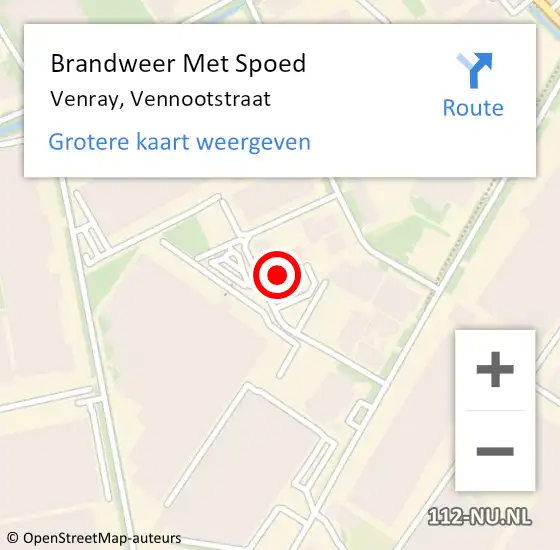 Locatie op kaart van de 112 melding: Brandweer Met Spoed Naar Venray, Vennootstraat op 5 oktober 2023 09:49