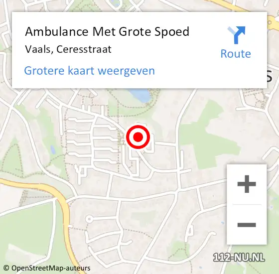 Locatie op kaart van de 112 melding: Ambulance Met Grote Spoed Naar Vaals, Ceresstraat op 10 september 2014 14:51