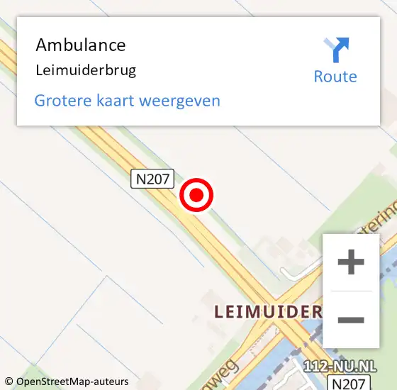 Locatie op kaart van de 112 melding: Ambulance Leimuiderbrug op 5 oktober 2023 10:01