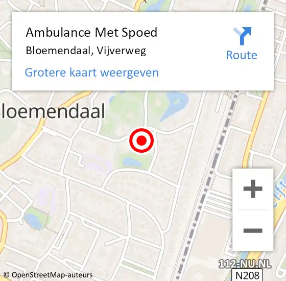 Locatie op kaart van de 112 melding: Ambulance Met Spoed Naar Bloemendaal, Vijverweg op 5 oktober 2023 10:07