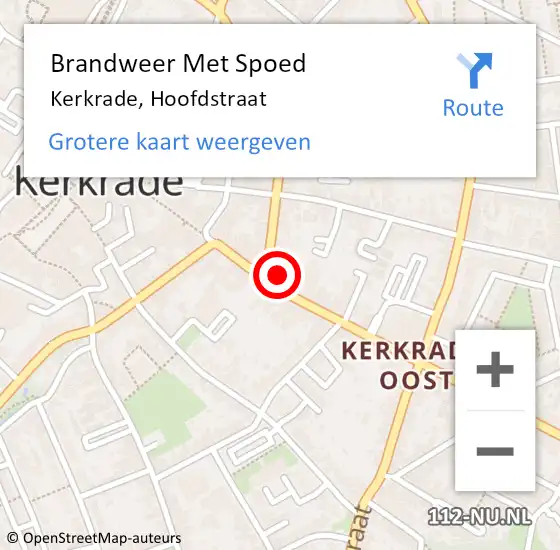 Locatie op kaart van de 112 melding: Brandweer Met Spoed Naar Kerkrade, Hoofdstraat op 5 oktober 2023 10:11