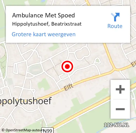 Locatie op kaart van de 112 melding: Ambulance Met Spoed Naar Hippolytushoef, Beatrixstraat op 5 oktober 2023 11:23