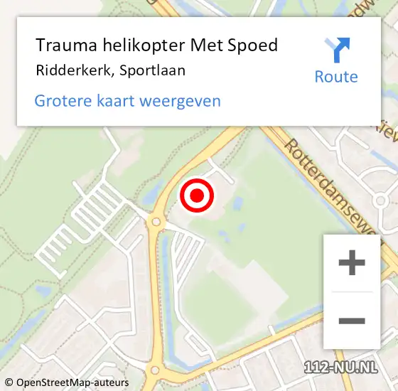 Locatie op kaart van de 112 melding: Trauma helikopter Met Spoed Naar Ridderkerk, Sportlaan op 5 oktober 2023 11:28