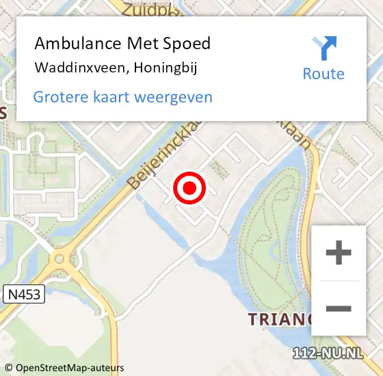 Locatie op kaart van de 112 melding: Ambulance Met Spoed Naar Waddinxveen, Honingbij op 5 oktober 2023 11:56