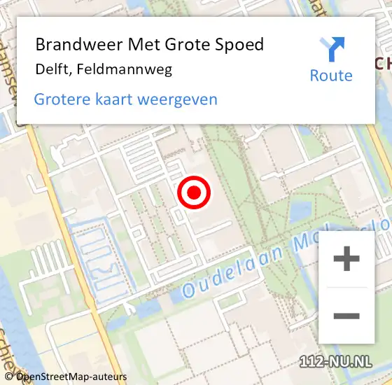 Locatie op kaart van de 112 melding: Brandweer Met Grote Spoed Naar Delft, Feldmannweg op 5 oktober 2023 12:55