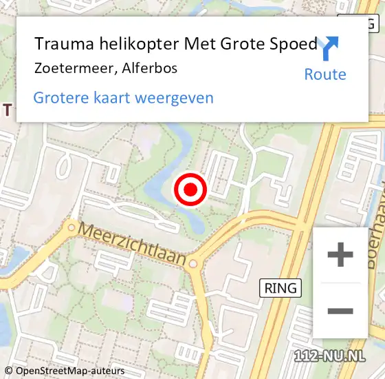 Locatie op kaart van de 112 melding: Trauma helikopter Met Grote Spoed Naar Zoetermeer, Alferbos op 5 oktober 2023 13:16