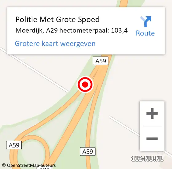 Locatie op kaart van de 112 melding: Politie Met Grote Spoed Naar Moerdijk, A29 hectometerpaal: 103,4 op 5 oktober 2023 13:20